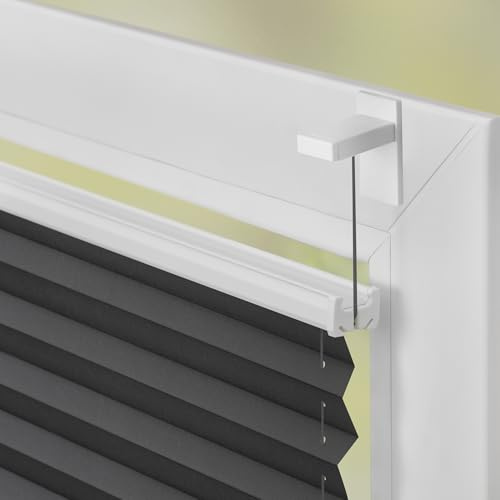 Lichtblick Plissee Klebfix, ohne Bohren, verspannt, Blickdicht, Hitzeschutz - Grau 65 cm x 210 cm (B x L)