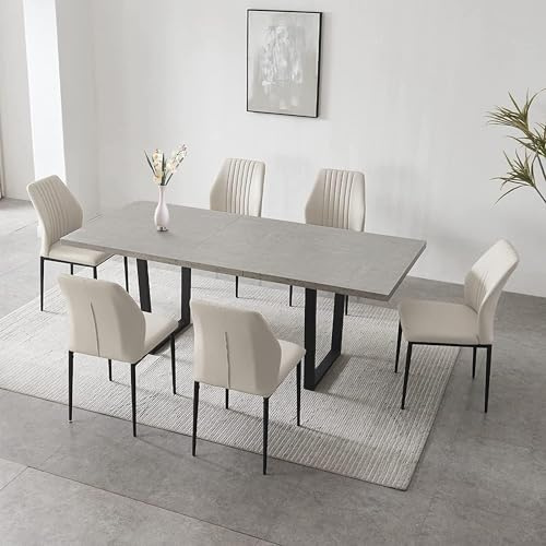 JIEXI Esstisch Mit 4-8 Stühlen Set, Esszimmertisch Ausziehbar, Tisch Esszimmer, Essgruppe Mit 4-8 Stühle, MDF-Platten Holztisch Geeignet Für Wohnzimmer, Küche