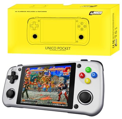 UNICO Game Pocket Player with 40 SNK Classic Games Pre-Installed, Handheld Gaming Console, 3500mAh Rechargeable Battery, Pick up and Play, Ideal for Casual Gamers and Nostalgic Enthusiasts-Gray