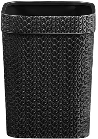 Alipis Lidless Woven Garbage Can Black Pp with Pressure Ring for Office | Imitation Rattan Finish, Home and Workplace Use, Simple Waste Container Design, Easy Garbage Disposal