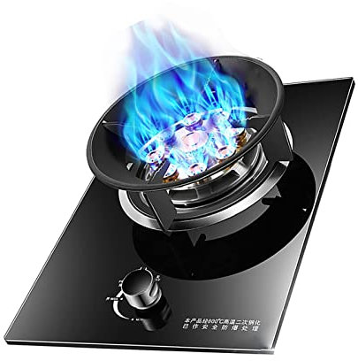 GAROEN Fornello a Gas da Incasso, fornello Singolo, Potenza di Fuoco di Nove camere, Testa Singola, fornello a Gas in Vetro temperato (GPL Nero)