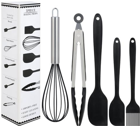 5 Utensilios de cocina - Cocina, Resistentes al Calor, Antiadherentes y Fáciles de Limpiar, Ideal para Repostería y Cocina (Negro)