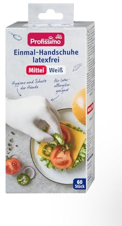 Profissimo Guanti monouso senza lattice, taglia M, bianco, 60 pezzi, per uso alimentare