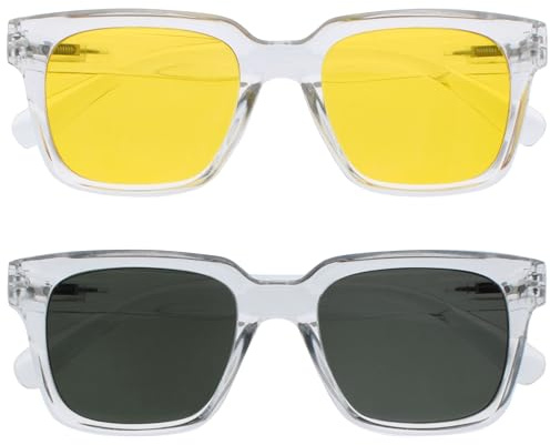 OPULIZERA Gafas de sol hombre y mujer - Lentes Polarizadas Amarillas/Verdes - Paquete de 2 - Protección UV - Antirreflectantes y Antideslumbrante - Claro