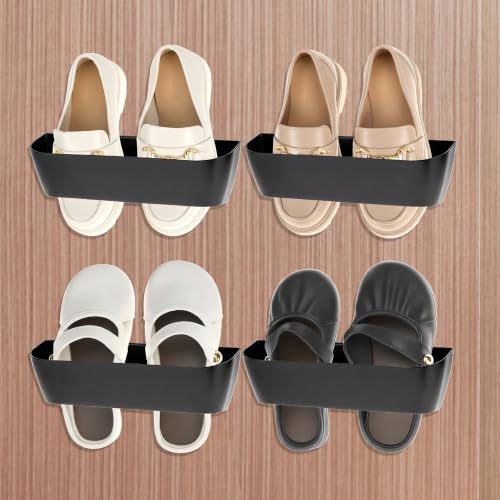 QWORK® 4 Stück Schuhhalter Wand, Schwarz Schuhorganizer ohne Bohren oder Selbstklebend, für Wohnmobil, Badezimmer, Wohnzimmer