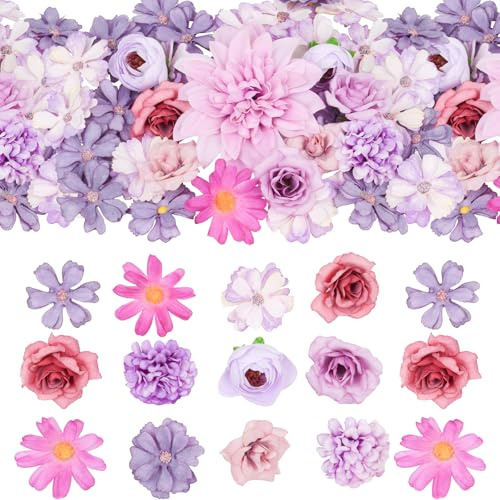 Olrla 50 Stück Kunstblumen Köpfe, Handgemachte Faux Blumen Dekoration, Mini Seidenblumen Kombination für DIY Hochzeit, Party, Haaraccessoires, Scrapbooking, Heimdekoration (Lila) | Handgemachte lila Seidenblumenköpfe, ideal für Hochzeit, Party, Haaraccessoires, Scrapbooking & Heimdekoration