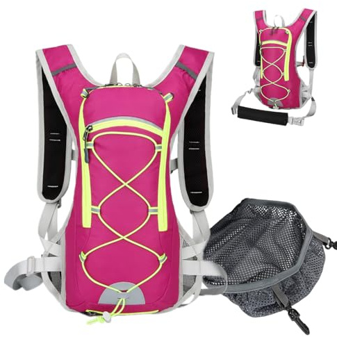 Euyaita Fahrradrucksack Skirucksack mit Helmnetz Ultraleicht Fahrrad MTB Rucksack Wanderrucksack Wasserdicht Rucksäcke für Herren Damen Radsport Camping Laufen (Rose)