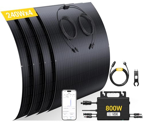 BLZLDD 960W Balkonkraftwerk, Wechselrichter 800w - Solaranlage Komplettset - 4X 240W Flexible Solarpanel - 5m Kabel, Balkonkraftwerk 800W komplett Steckdose