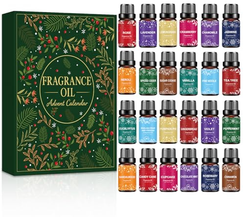 Calendrier de l’Avent Huiles Parfumées 2025 Femme Homme, 24 × 5ml Huiles Parfumées pour Diffuseur, Calendrier de l’Avent Aromatique Adulte