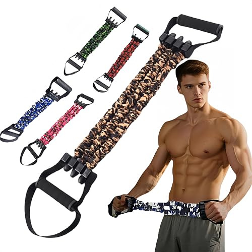 Chest Expander 3-Hole Resistance Band Multifunctional Adjustable Arm Exerciser Natural Latex Tube Anti-Break Durable Quick-Release Camo Sleeve for Women Teens Fitness Training (orange-60pound)
