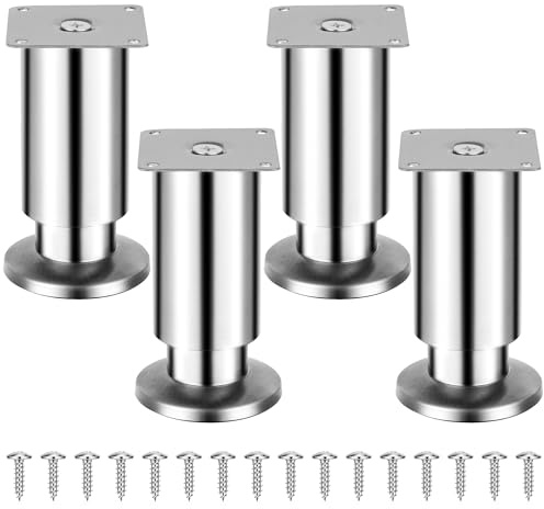 Torven 4-pack rostfria möbelfötter (250 kg bärkapacitet), justerbara möbelfötter – som skåpfötter, soffötter, badrumsmöbelfötter, sängfötter och bordsfötter, möbelfötter i metall (metallfärg, 12 cm)