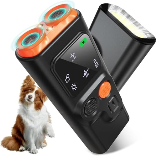 Queenmew Antibell Ultraschall Gerät, 2 Modi Anti Bell Gerät Hunde mit Stroboskop Taschenlampe, 30 Fuß Tragbares Antibell für Hunde mit Display für die Meisten Hunde im Innen- und Außenbereich