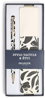 DRAEGER Paris 1886 – Coffret Stylo Tactile & Étui – Stylo à Embout Tactile pour écrans + étui pour 2 stylos en matière recyclée – Idée Cadeau élégante et Pratique - Fleurs Noir