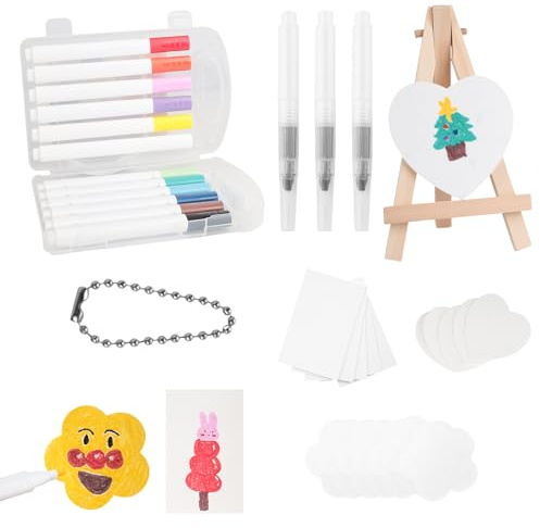 CMANLNYK Kit de peinture magique en mousse 41 pièces – Comprend 15 feuilles de papier feuilleté, 10 chaînes de perles, 12 stylos de couleur, 1 mini chevalet, 3 stylos à eau, kit de peinture pour