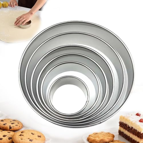 6Pcs Round Pastry Cookie Cutter Set, 6 Size Stainless Steel Circle Cutters, Biscuit Cutters for Baking, Donuts, Sandwiches, Pastries, Scones, Flan, Fondant & Homemade Cakes, Kitchen Baking Tools