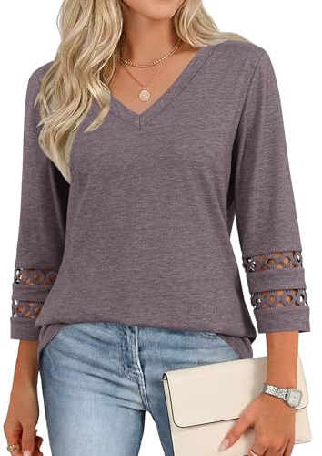 Cuptacc Damblus, V-ringad damskjorta, 3/4-ärm, eleganta toppar, sommar, tunika, casual, basic topp