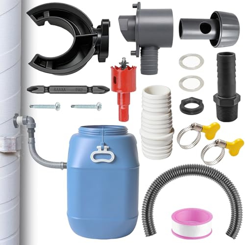 Colector de agua de lluvia, colector de agua de lluvia, conector para barriles de lluvia, 70 – 110 mm, con accesorios de montaje, colector de agua de lluvia para techos de hasta 80 m²