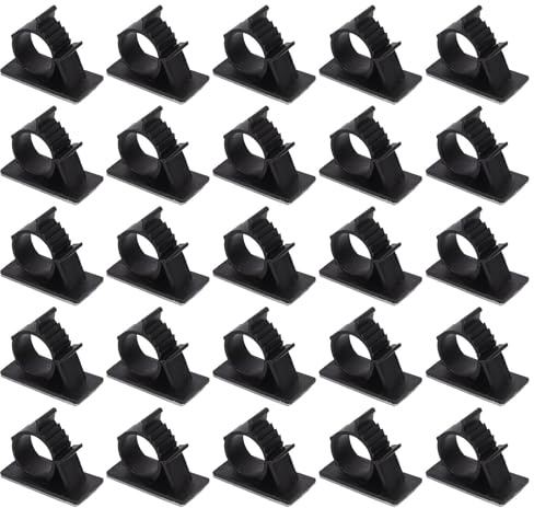 FOYTOKI 50pcs Large Black Self-Adhesive Water Hose Clamps Pipe Clips Cable Fixing Clips for Wire Management and Tube Support Heavy Duty Nylon Clamp Kit for Plumbing and DIY