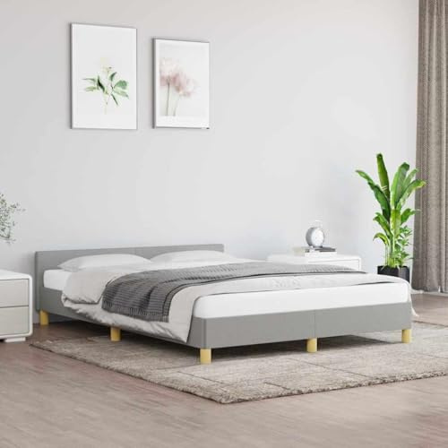sephironlbb Bed Frame without Mattress, Light Grey, 140 x 200 cm, Fabric, Robust Queen Size Bed with Headboard, Durable Plywood Slats for Bedroom, Furniture
