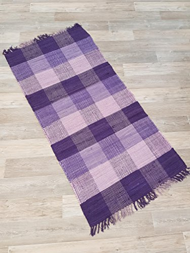 Kottig Fleckerlteppich Handweb Fleckerl Teppich ULM 70x140 cm 100% Baumwolle Karo lila