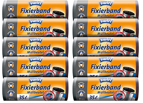 10er SET Swirl® Müllbeutel mit Fixierband mit je 35 Liter Volumen / Abfallbeutel / Mülltüten / Zugbandtüten