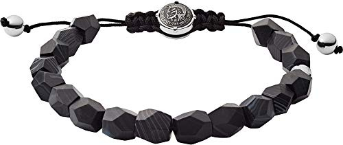 Diesel Pulsera de hombre de cuentas semipreciosas con cierre deslizante, Negro azabache