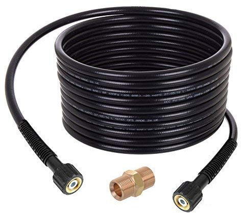 TECHKAR Tuyau d'Extension pour Nettoyeur Haute Pression - Tuyau de Rechange de 30 m - 150 Bar - Compatible avec Karcher Filetage M22x1.5 - Raccord de Tuyau et Embout Inclus