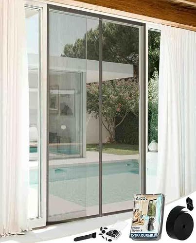 ARCOL Magnetic Fly Screen Door 140x240cm Premium Fibreglass – Stop Flies & Mosquitoes in 3 Min., Ultra-Fine Anti-Insect Net, Automatic Closure with Magnets & Weights, Tear Tape (Gray)