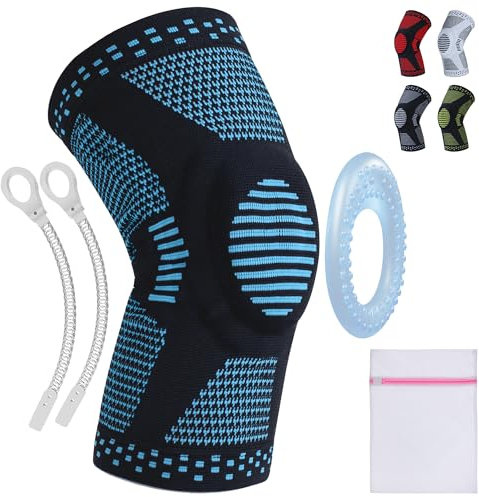 360 RELIEF - Compression Knee Brace with Gel Pads and Side Knee Stabilizers, Joint Support, Comfort, Active Recovery, Running, Workout Protection - Large, Blue + Laundry Bag