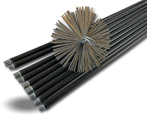 Kibros Kit ramonage classique non gainé hérisson acier Ø 180 mm 9 cannes | 9 cannes noires Ø 17 mm creuses 9×1,4 m, hérisson acier plat, cheminées conduits non gainés Ø 180 mm.