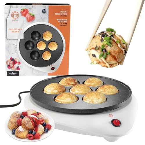 MasterChef Electric Ebelskiver Maker Delicious Homemade Japanese Takoyaki, Donut Holes, Cake Pops, Octopus Balls, Aebleskivers, Danish- Nonstick Easy Clean Appliance, Fun Holiday Gift