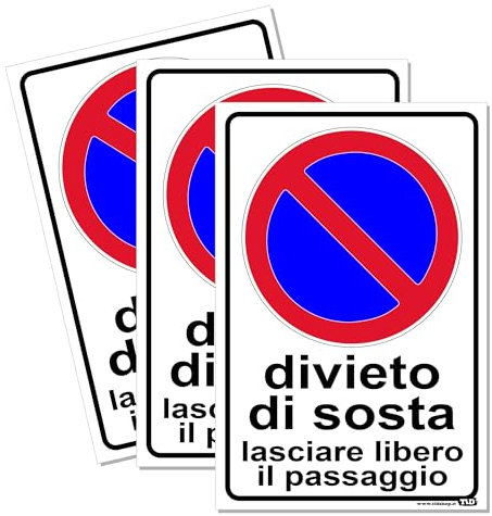 TLDSHOP® - CARTELLO SEGNALETICO in PVC “DIVIETO DI SOSTA, LASCIARE LIBERO IL PASSAGGIO” - Misure: 30x20 cm - 3 Pz