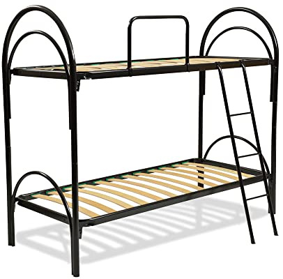 Comprarredo Letto a castello scomponibile salvaspazio con reti a doghe 80x190 e telaio in acciaio con scaletta e sponda anticaduta, colore struttura nero