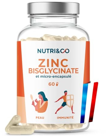 NUTRI & CO Zinc Bisglycinate Breveté TRAACS® + Sélénium - Haute Absorption 100% des AR en 1 gélule - Complément Alimentaire Immunité Peau Cheveux Fertilité - 60 gélules - Fabriqué en France