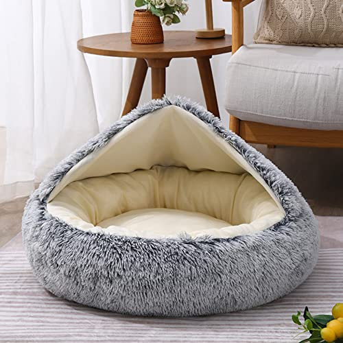 SEDOXX Donut-Höhle Katzenbett Katzensofa Bett Haustier beruhigendes Haus Plüsch Kuschelsack Decke rund Katzen-Hundebett für drinnen Katzen Kätzchen Welpen Haustier Kissenbett, Baumwolle, 60 cm, Grau