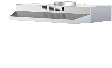 FIREGAS Hotte aspirante de 76 cm sous l'armoire, hotte aspirante convertible en acier inoxydable avec commande à bouton basculant, ventilateur d'échappement à 2 vitesses, filtre