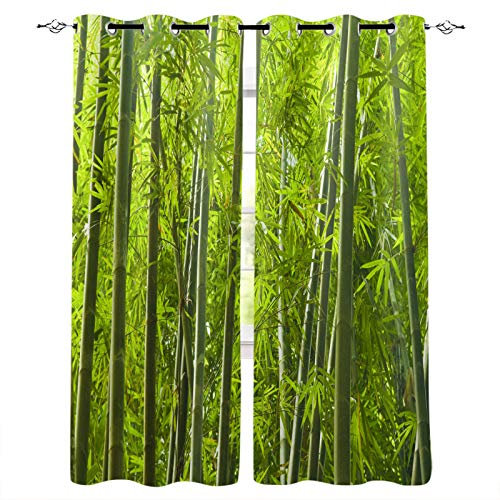 MDKLXIDF Vorhang grüner Bambus Vorhänge Blickdicht mit Ösen 2er Set, Verdunkelungsvorhang Gardinen Polyester für Schlafzimmer Kinderzimmer Wohnzimmer Dekoration - H 138 x B 117 cm