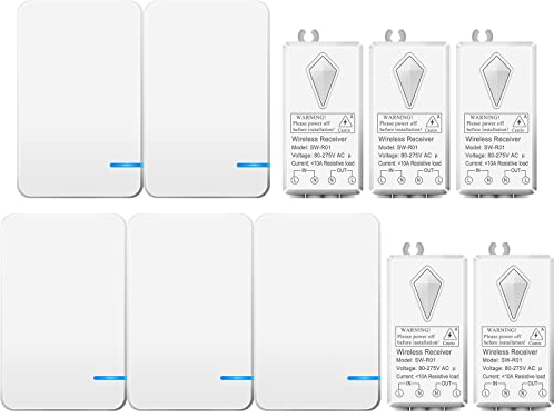 NineLeaf Tragbarer Mini-Funkschalter-Kit für LED-Lampen mit Fernbedienung Drahtloser Empfänger Keine Verkabelung Keine Batterie erforderlich (5Schalter 5Empfänger)