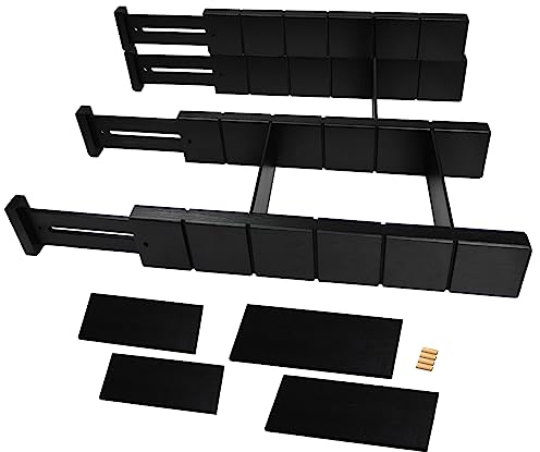 Mafagwre Schubladentrenner Verstellbar Bambus Schubladenteiler (43-56cm), Gefedert Schubladen Organizer für Küche, Badezimmer, Schlafzimmer, Drawer Organizer Schublade (4er-Pack, Schwarz)