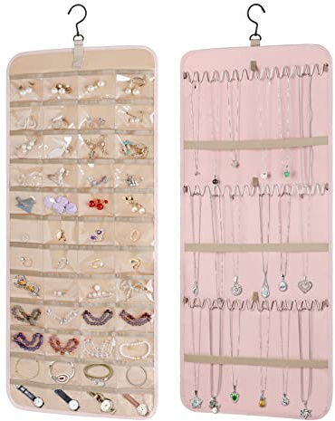 Plcnn Hängender Schmuck-Organizer, Aufbewahrungsrolle, Doppelseitiger Drehbarer Aufhänger, Halsketten-hängender Wand-Organizer, Ohrring-Halter, Hängender Schmuckhalter für Ohrringe, Halsketten,(#4)