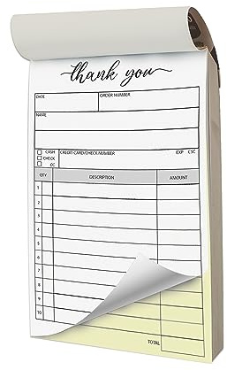Herzii Prints - Receipt Pad, 3.4x5.5 inches Handheld - Receipt Book with Carbon Copies - Invoice Book for Small Business, Sales Order Book, Receipt Booklet. 2-Part Carbonless (50 Sets) White/Yellow