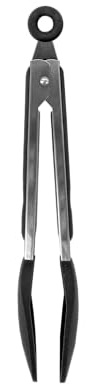 Fackelmann Stainless Steel Kitchen Tongs, with Locking Function | Silicone Function Head, TPR Handle, 25cm, Silver & Black