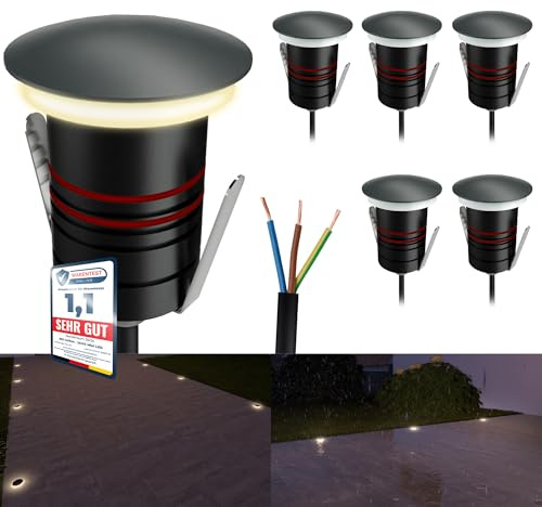 SSC-LUXon JAVO Bodeneinbaustrahler 6x rund grau IP67 warmweiß indirekt | Sechs Mini-Bodenspots dunkelgrau mit indirektem, blendfreiem Licht - warmweiß, für Wege & Terrasse, wetterfest IP67