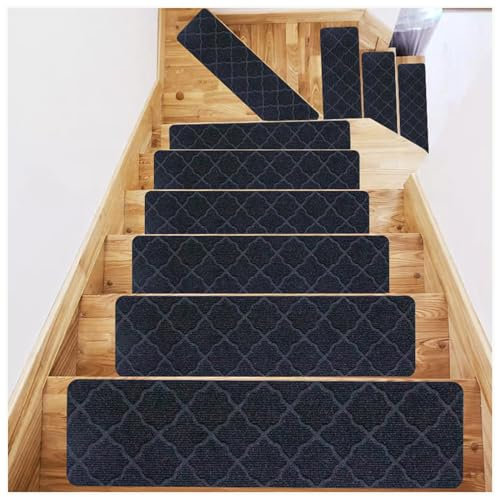 Anti-Rutsch Treppenteppich, Waschbar Stufenmatten Rechteckig, 76 x 20,3 cm Stufenmatten Ohne Kleben für Kinder Ältere und Hunde,B-7Pcs