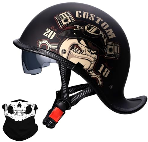 Retro Motorrad Halbhelme Deutscher Stil Motorradhelm Jethelm mit Visier Halbschalenhelm mit ECE Roller Mofa Offenem Helm Cruiser Chopper Moped Scooter Helm für Herren und Damen