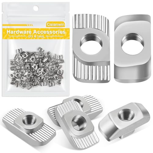 Caianwin Lot de 100 écrous à tête de marteau en T M3 en acier au carbone nickelé - Fente en T - Pour fente d'extrusion de profil en aluminium - 20 séries