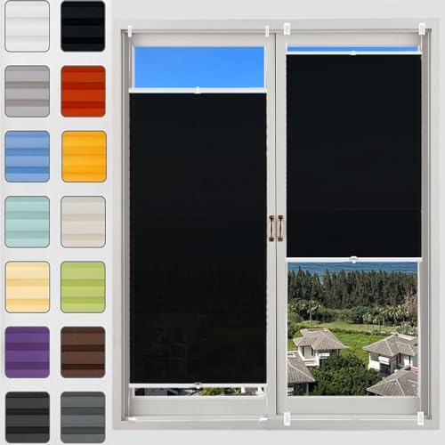 Plissee Klemmfix Ohne Bohren 55 x 65 cm, Plissee Ohne Bohren nach Maß, Verdunklungsplissee Fensterrollo, Plisseerollo Sichtschutz, für Fenster & Tür, Schwarz