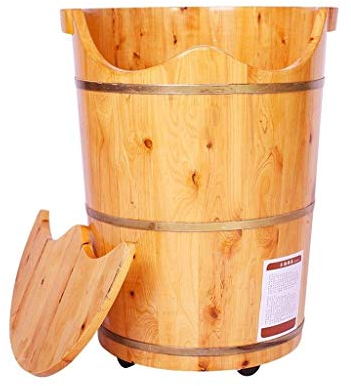 WADRBSW Fußmassagefass, Fußbadfass, Massivholz, natürlich, verdicktes Fußbad, Holzwanne, Haushalts-Fußwaschbecken mit Deckel mit Massagegerät, Detox-Massage-Fußwaschbecken to Pursue Happiness