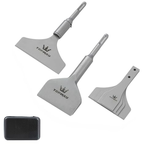 TOPWAY SDS Plus Chisel Floor Scraper 6 Pieces Set 3 + 4 for Removal of Tiles Floor Adhesive Linoleum Concrete Mortar Thinset and Wall Surfaces in Storage Bag 121124