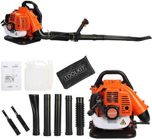 Petrol Leaf Blower, Ergonomic Design Leaf Blower Petrol with Adjustable Backpack Shoulder Straps & Multi-Level Speed, Leaf Blowers for Gardens Patios Gutters Driveways(52cc 550CFM)